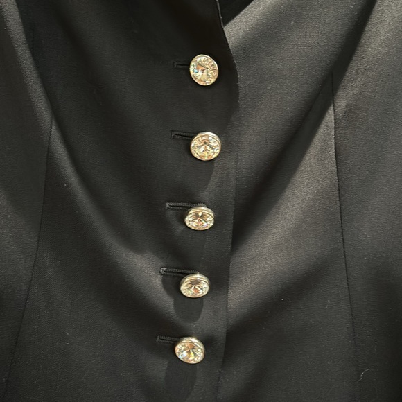 Escada black tuxedo jacket w rhinestone button and silk lapel. Size 44/large - Picture 3 of 9
